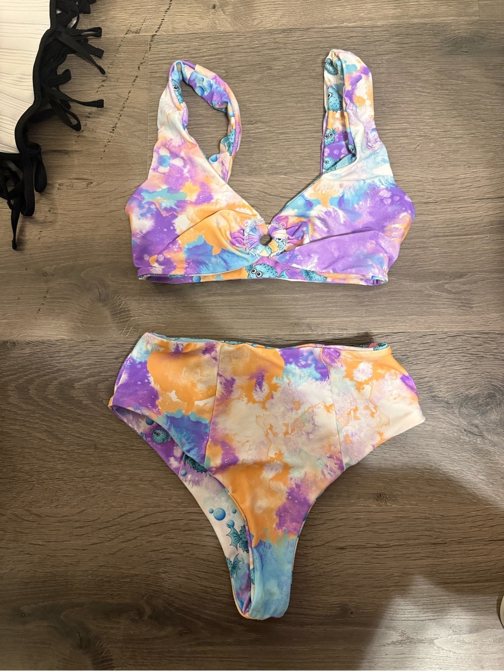 moana bikini Tie-Dye Purple Orange Blue High-Waist Bikini Set REVERSIBLE